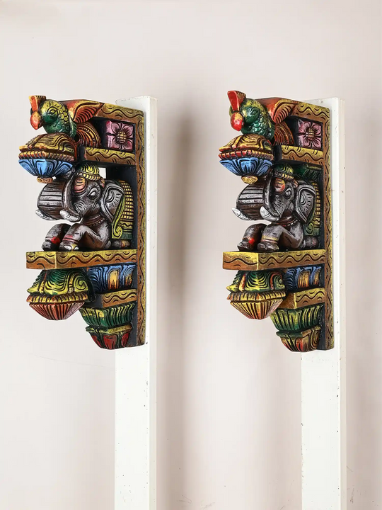 15"Multicolored Pair Of Elephant Bracket