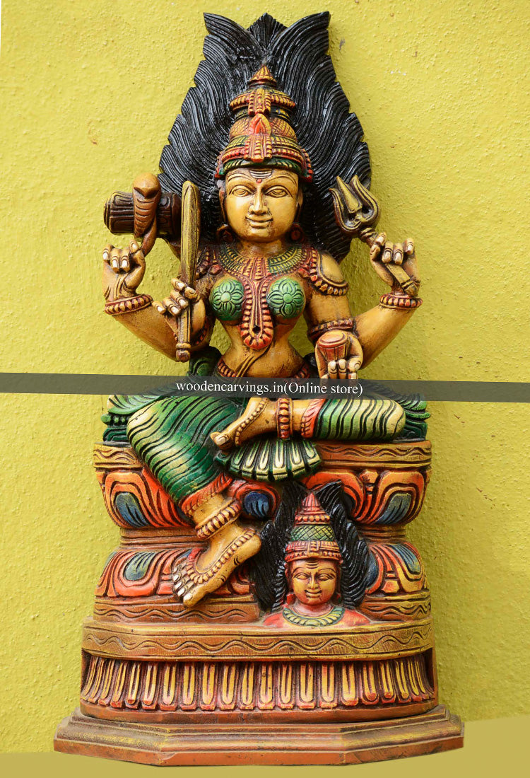 Goddess Devi (Amman) Wooden Multicoloured Sculpture 24"