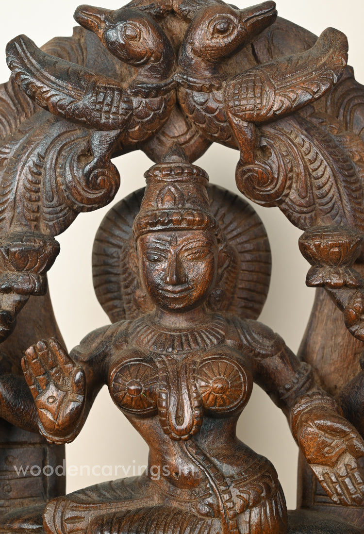 Graceful MahaLakshmi Arch - Parrot Motif Wooden Wall Hanging, 15"