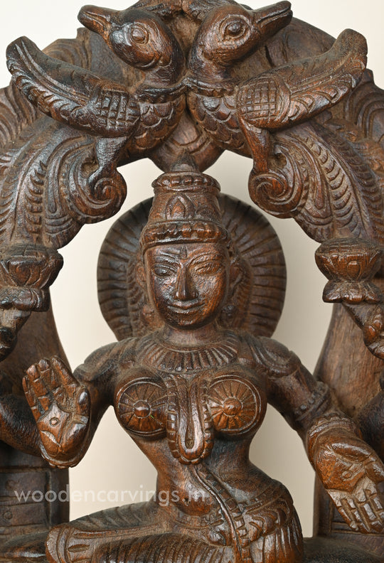 Graceful MahaLakshmi Arch - Parrot Motif Wooden Wall Hanging, 15"