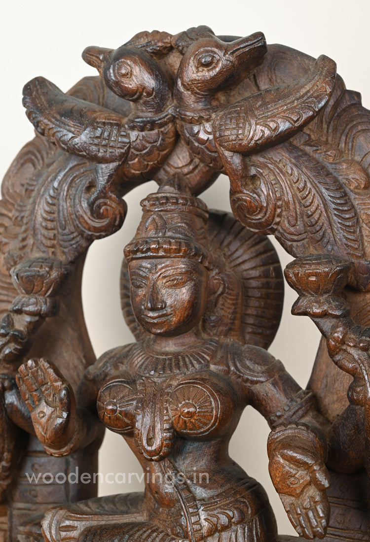 Graceful MahaLakshmi Arch - Parrot Motif Wooden Wall Hanging, 15"