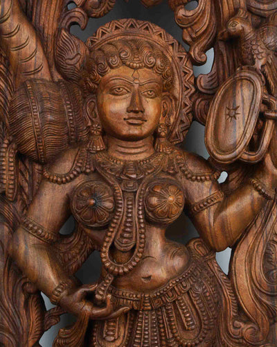The queen of beauty apsara wooden statue 36"