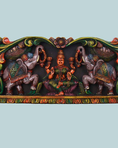 Elephant Design GajaLakshmi Horizontal wooden wall panel 48"
