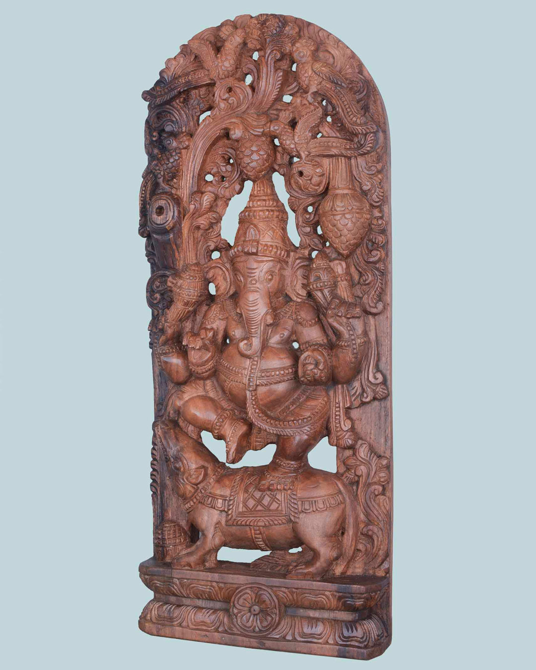 Dancing Ganesha on Rat Jali Wooden Wall Mount – 36" Handcrafted Sculpture