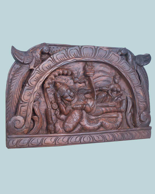Arch Reclining Ranganathar Wooden Panel – Serpent Design | 24"