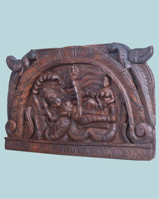 Arch Reclining Ranganathar Wooden Panel – Serpent Design | 24"