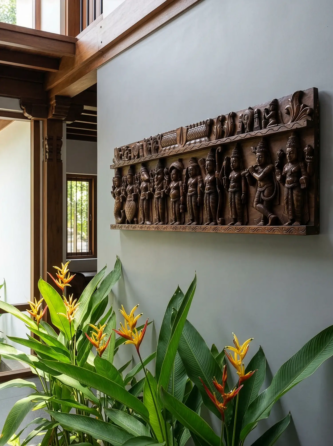 Wooden ten avatharams og lord vishnu panel