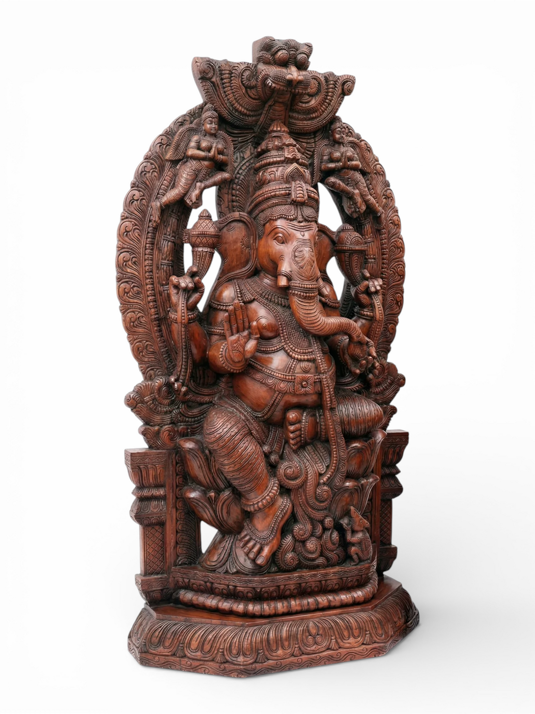 Wooden Arch Ganesh Seated on Lotus 72" Tall