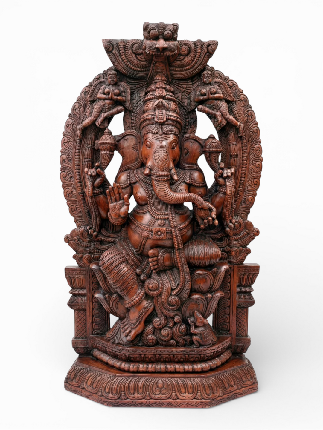 Wooden Arch Ganesh Seated on Lotus 72" Tall