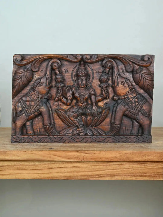 Gajalakshmi with Elephants Wooden Panel