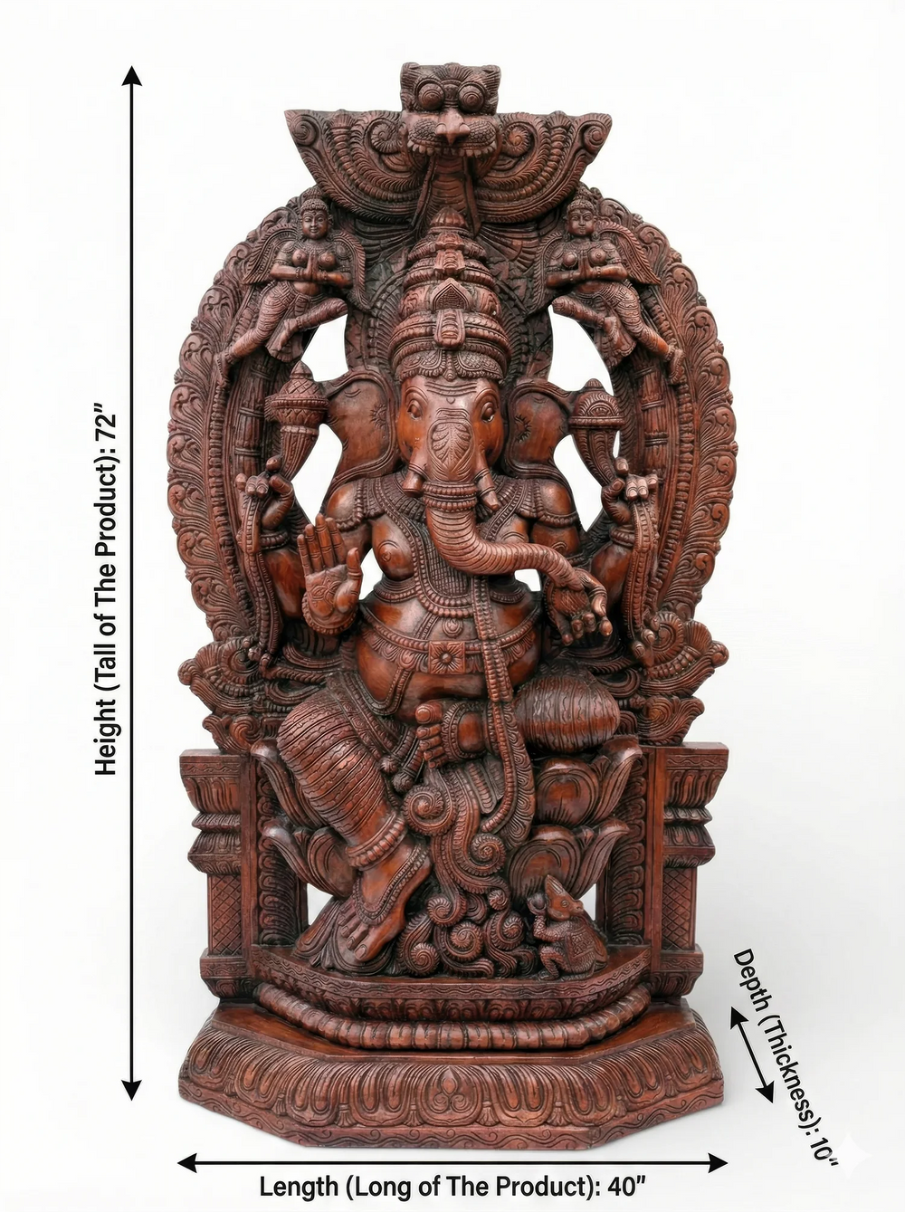 Wooden Arch Ganesh Seated on Lotus 72" Tall