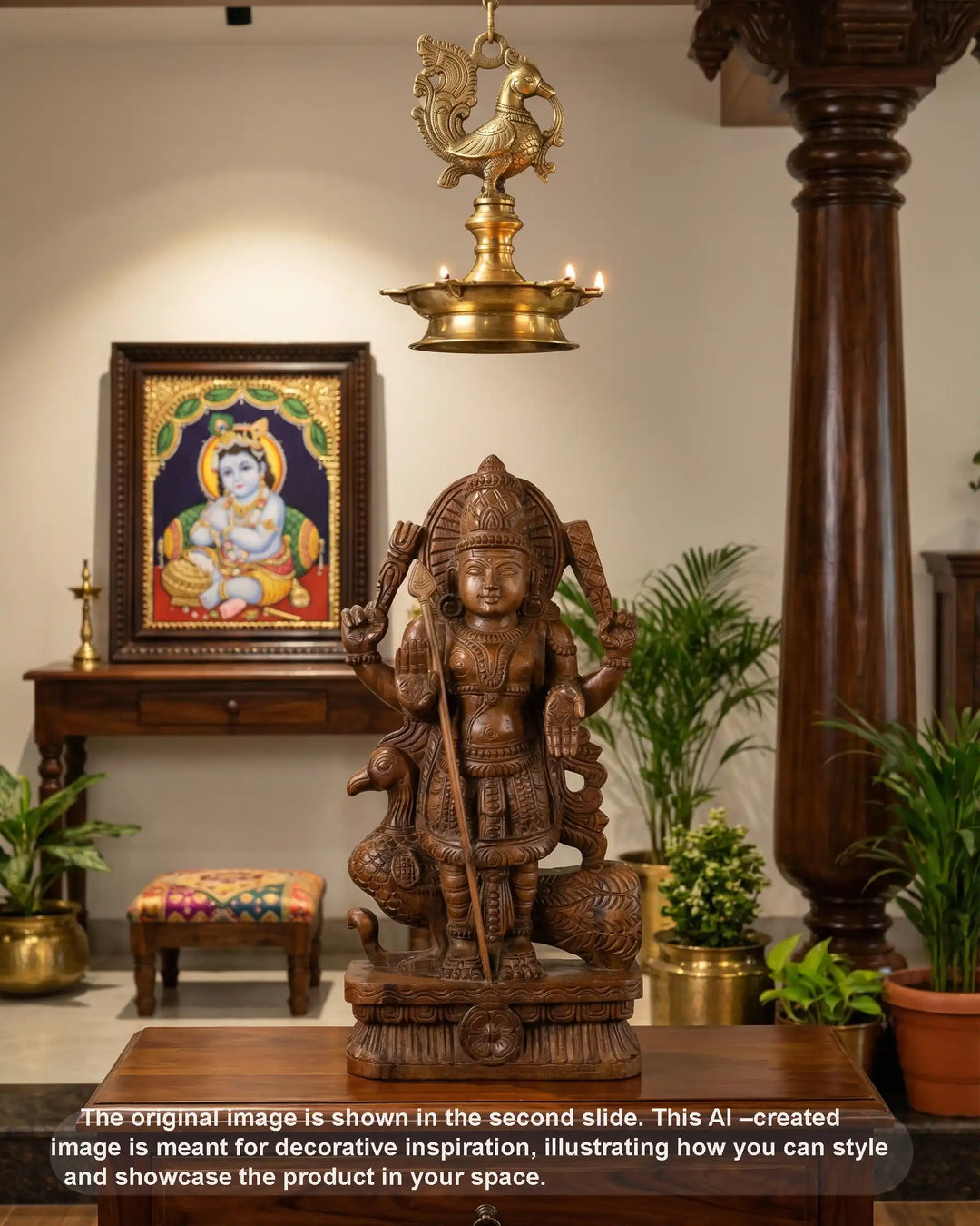wooden lord muruga statue