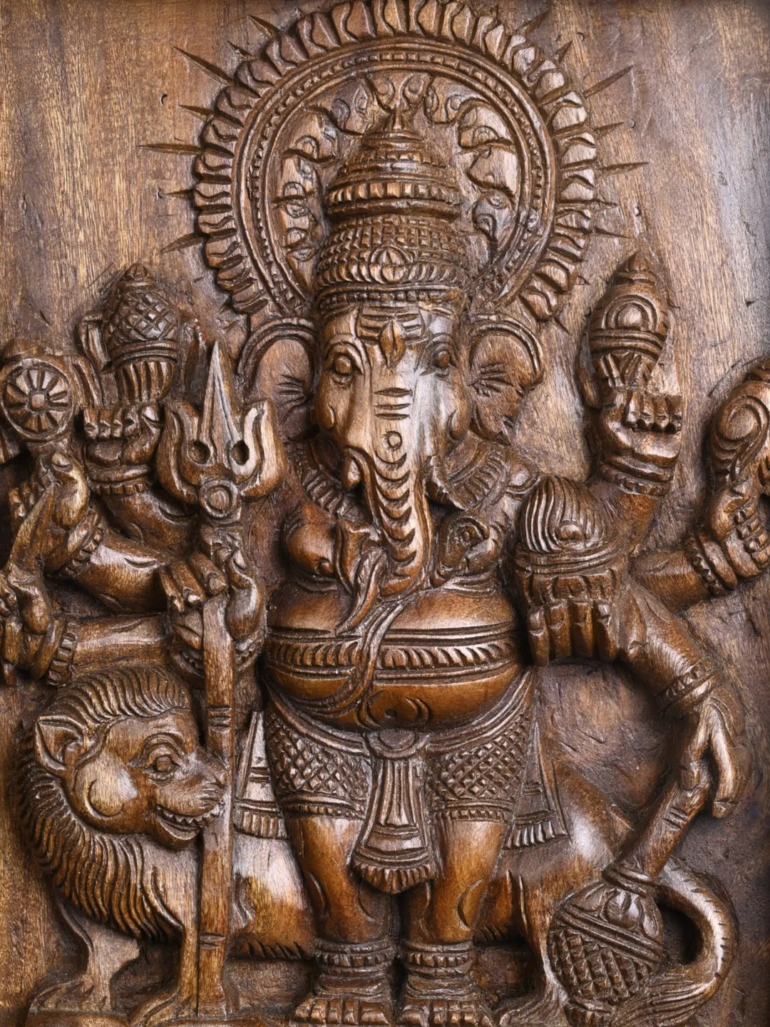 Detailed Thiristi Ganesh Indian traditional wood carving