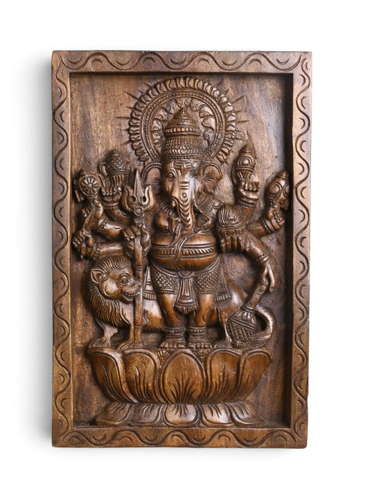 Detailed Thiristi Ganesh Indian traditional wood carving