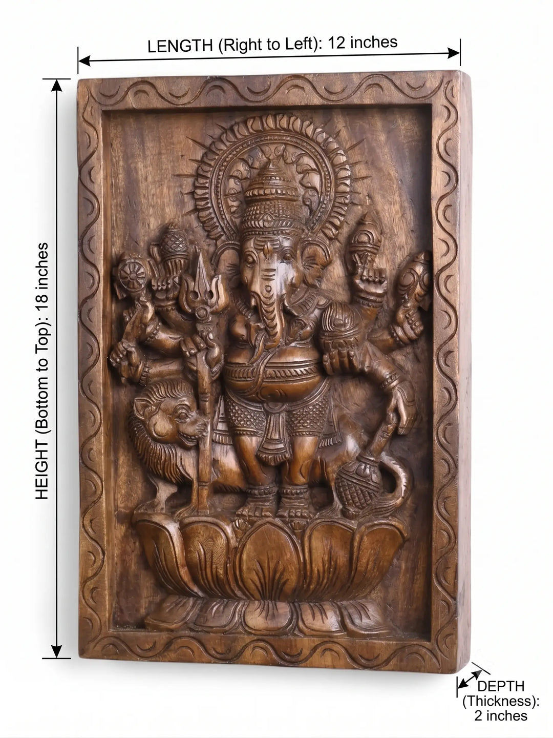 Intricately carved Thiristi Ganesh by Indian artisans-Ganapathi wall mount 18"