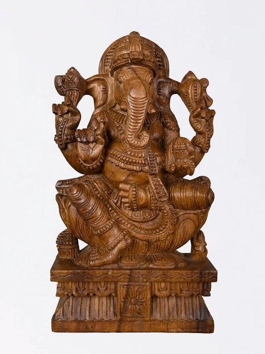 Indian Ganapathi wooden sculpture for interior decor