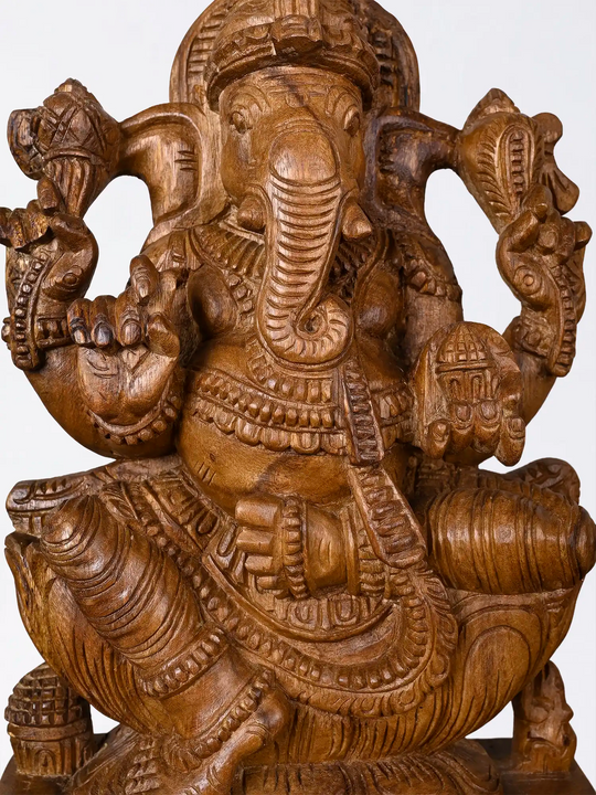 Traditional Indian wooden Ganesha artwork