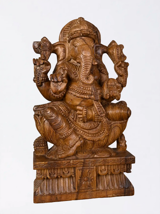 Detailed wooden Ganesh carving for Indian interiors