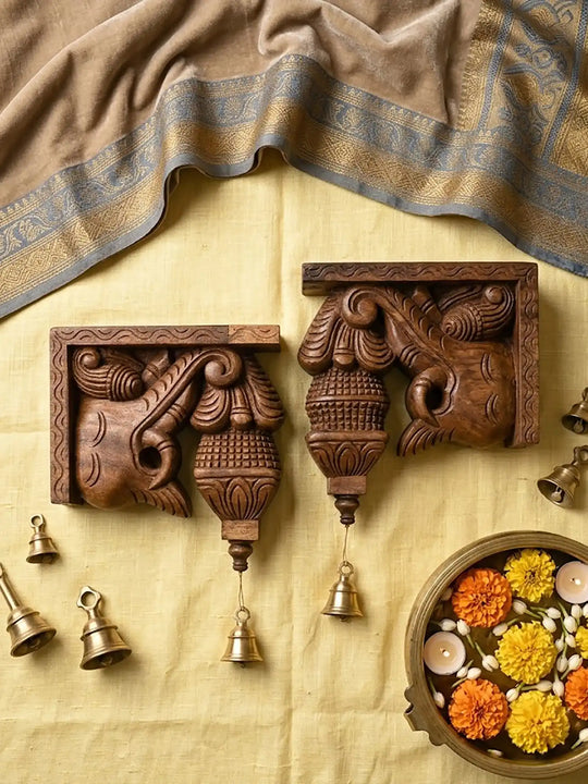 Decorative Wooden Yaali Corbels - Architectural Wall Brackets 9"