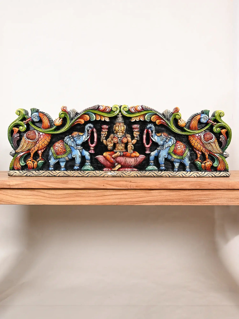 Horizontal Gajalakshmi wooden panel