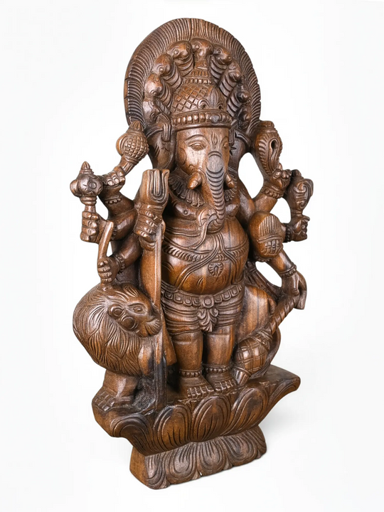 Authentic Wooden Drishti Ganesha Sculpture for Elegant Interiors & Vastu 24''