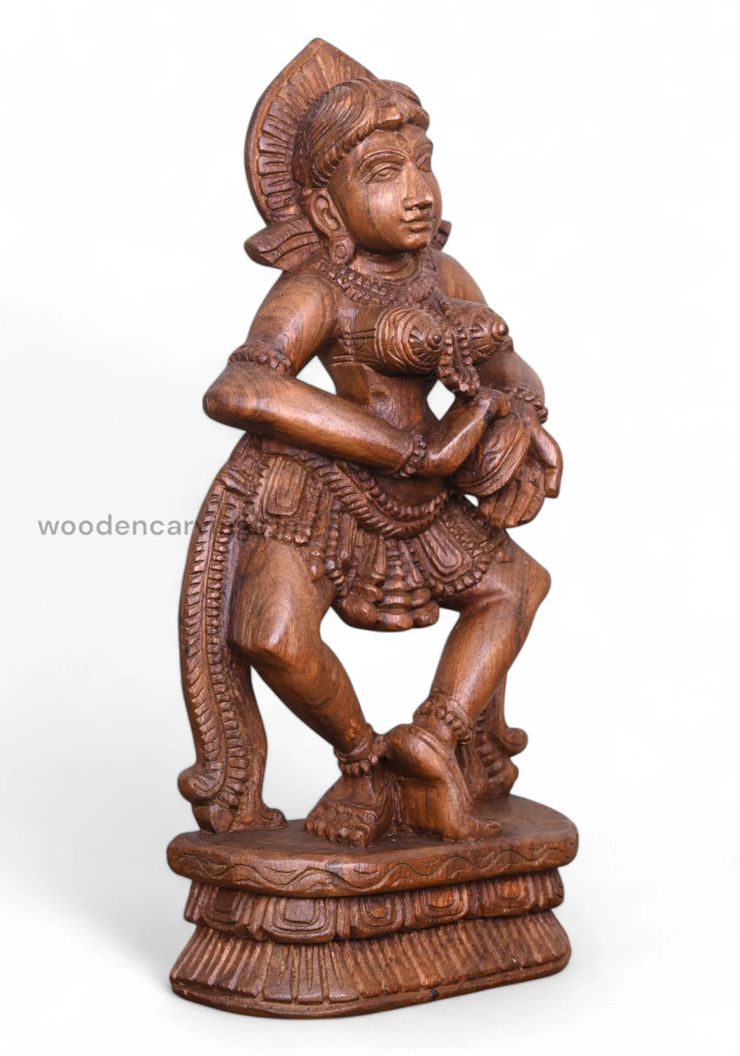 Beautifully Crafted 19" Wooden Apsara Playing Thalam