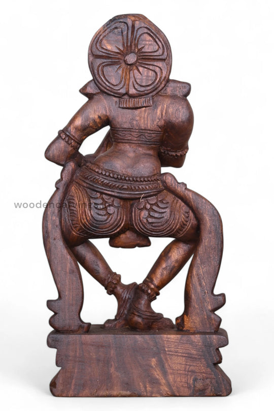 Wooden Apsara Sculpture of Lady Playing Shehnai – 19"