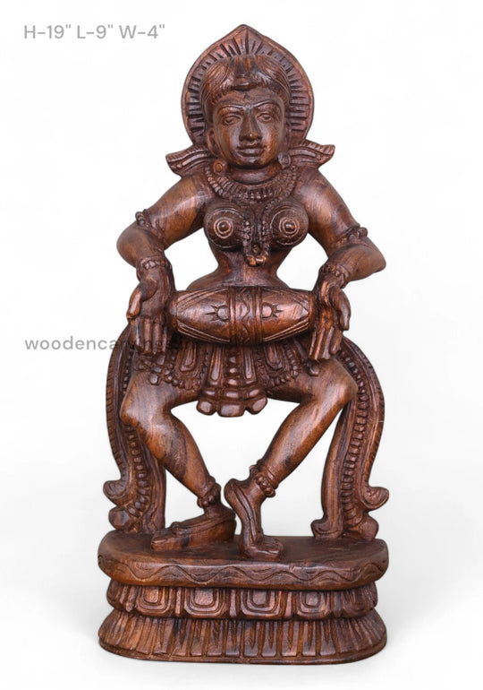 Wooden Apsara Devi with Dholak