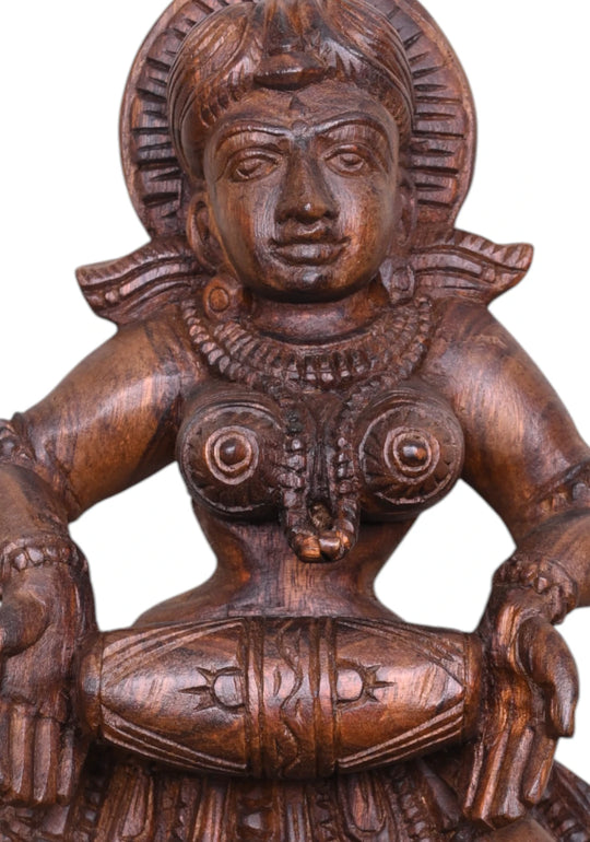 Wooden Apsara Devi with Dholak