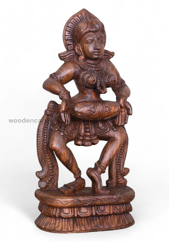 Amazing 19" wooden Apsara sculpture with Dholak, in wax brown finish