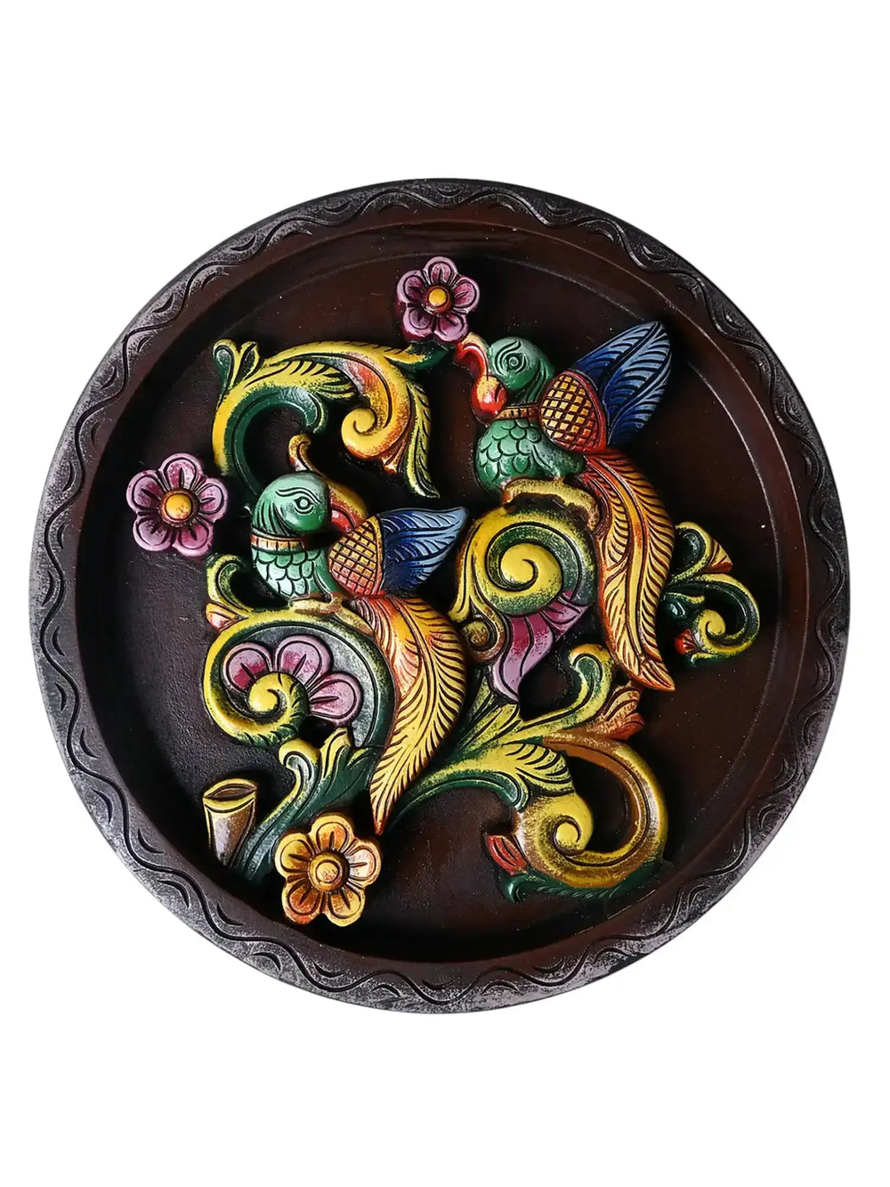 Colorful decorative relief with birds and floral elements 15"