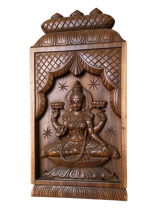 Wooden handcarved goddess Mahaakshmi wall mount 18"