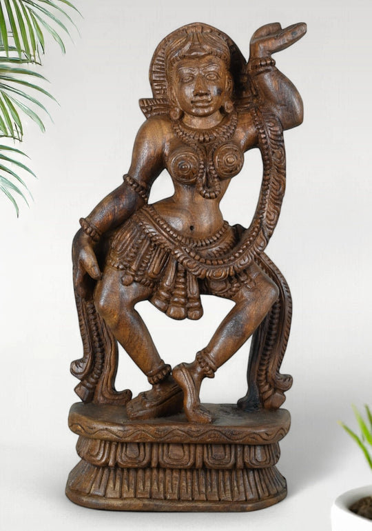 Ethereal Dancing Apsara Goddess – 18" Wooden Carving