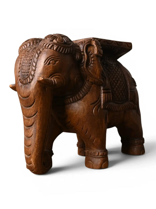 Wood Handmade Twin Elephant Sculptures With Stand For Table Top.7''