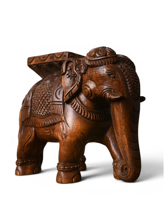 Wood Handmade Twin Elephant Sculptures With Stand For Table Top.7''