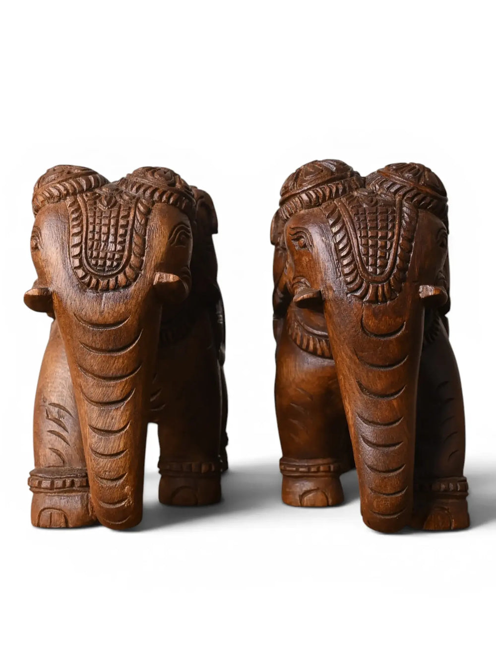 Wood Handmade Twin Elephant Sculptures With Stand For Table Top.7''