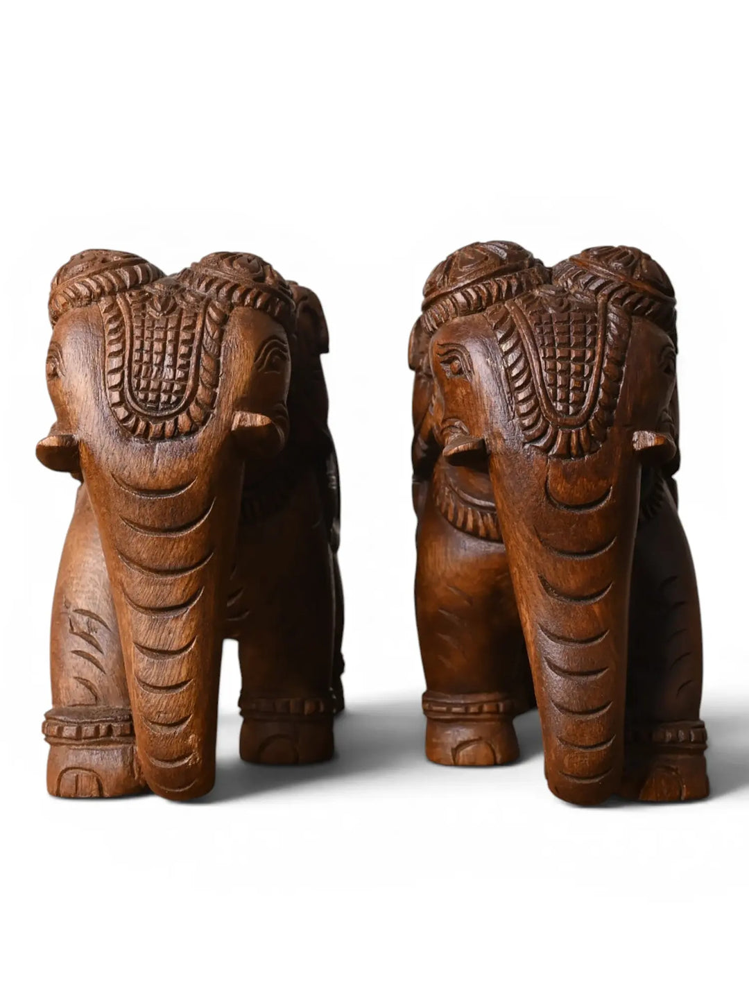 Wood Handmade Twin Elephant Sculptures With Stand For Table Top.7''