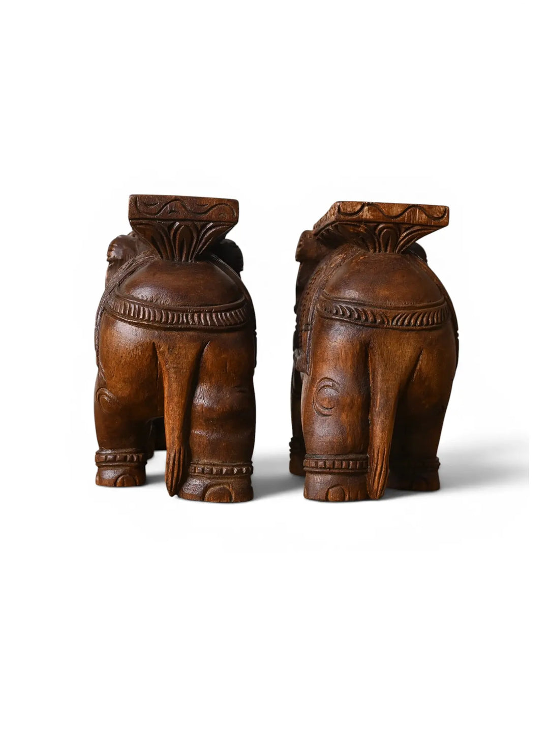Wood Handmade Twin Elephant Sculptures With Stand For Table Top.7''
