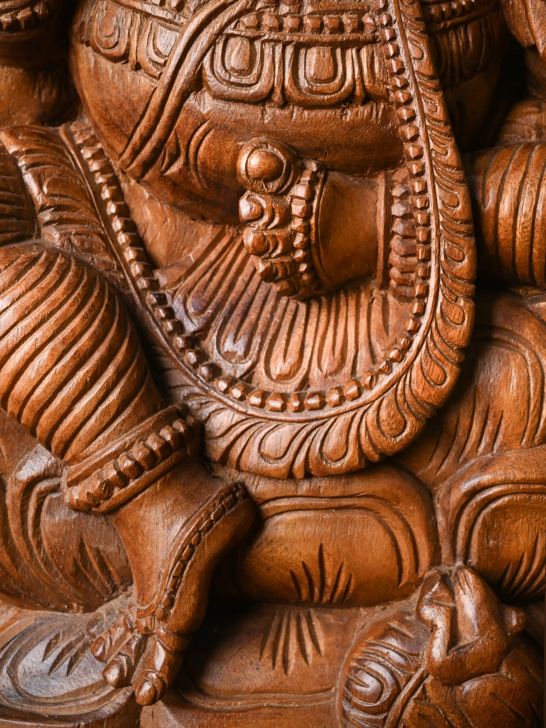 Hand-Carved Three Head Ganesha High-Relief Wooden Panel