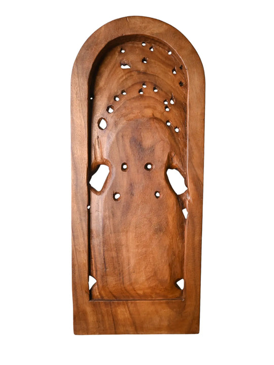 Hand-Carved Three Head Ganesha High-Relief Wooden Panel