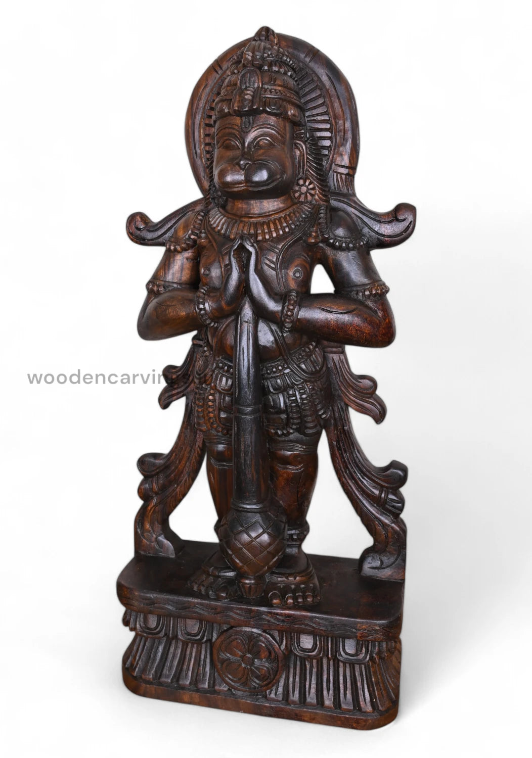 Standing Hanuman Namsthe Wooden Scul