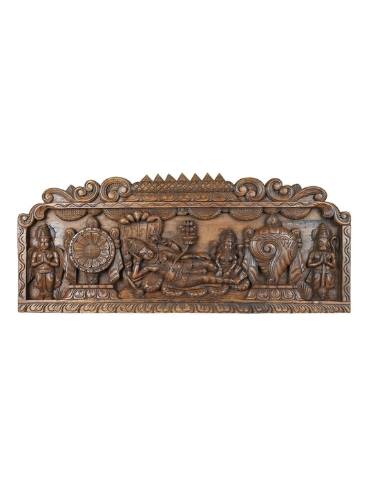 vaagai wooden Anantha Sayana Vishnu's Horizontal wall Hanging  panel 36"