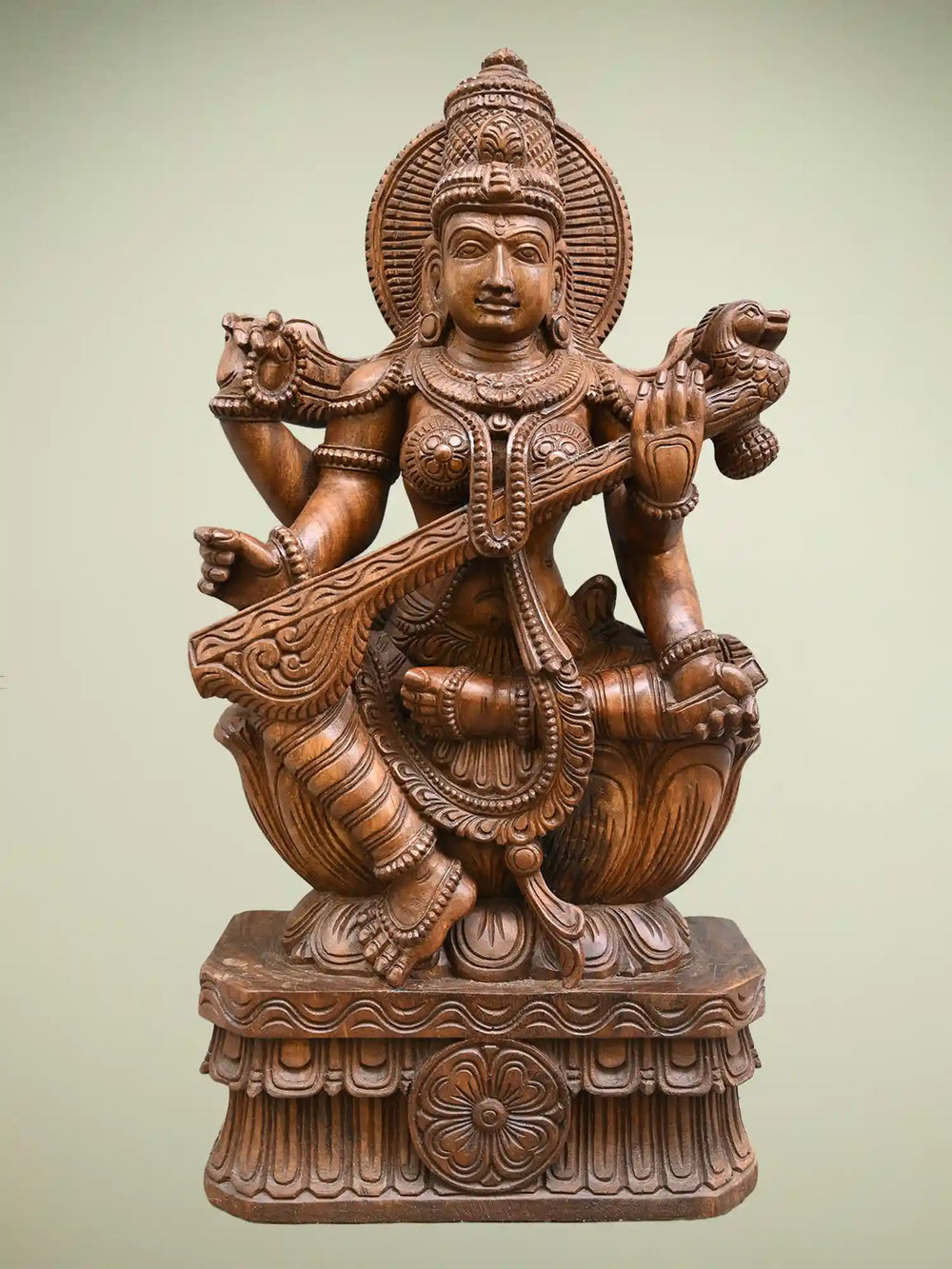 Wooden statue of Goddess Saraswati