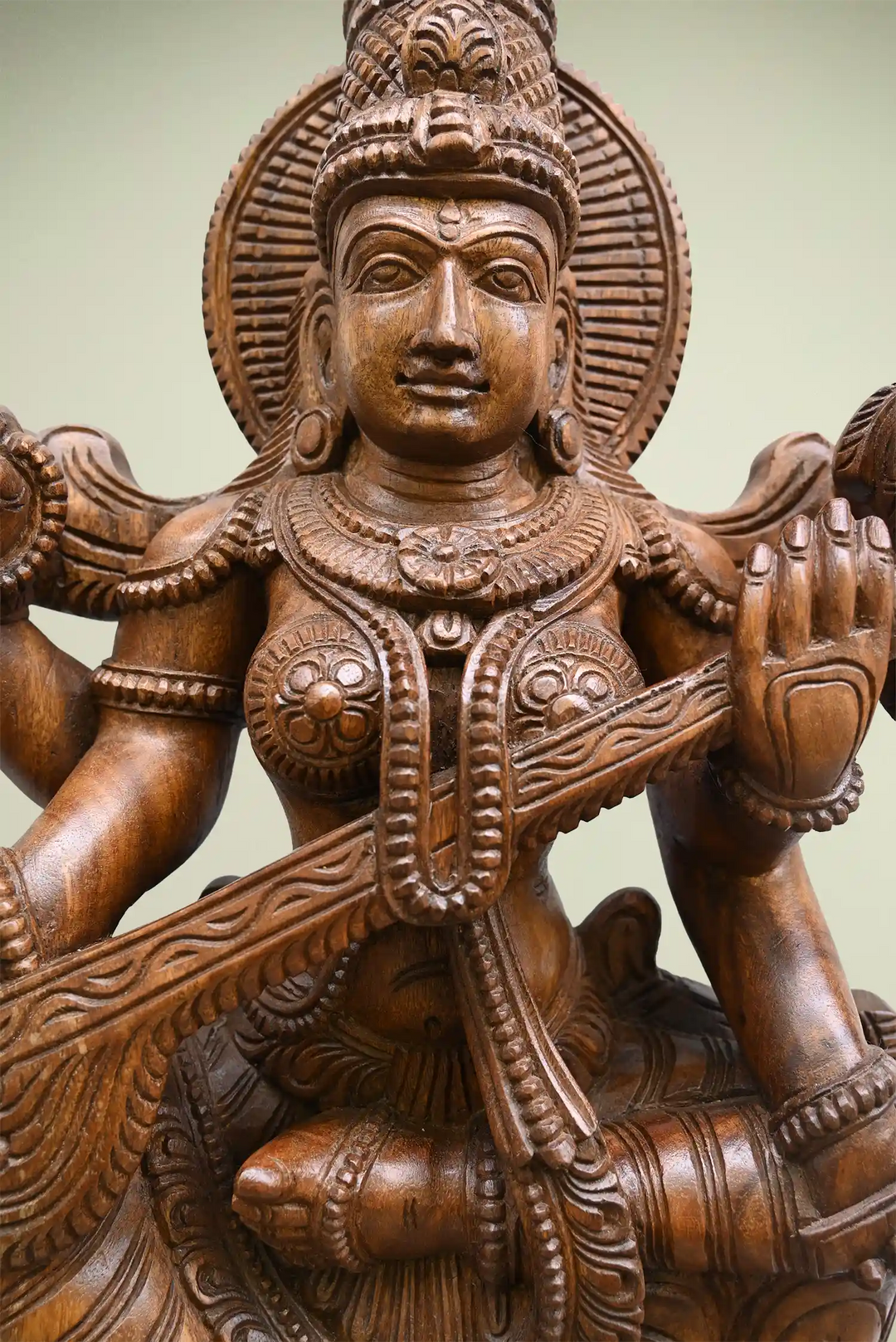 30" Wooden Goddess Saraswathi statue