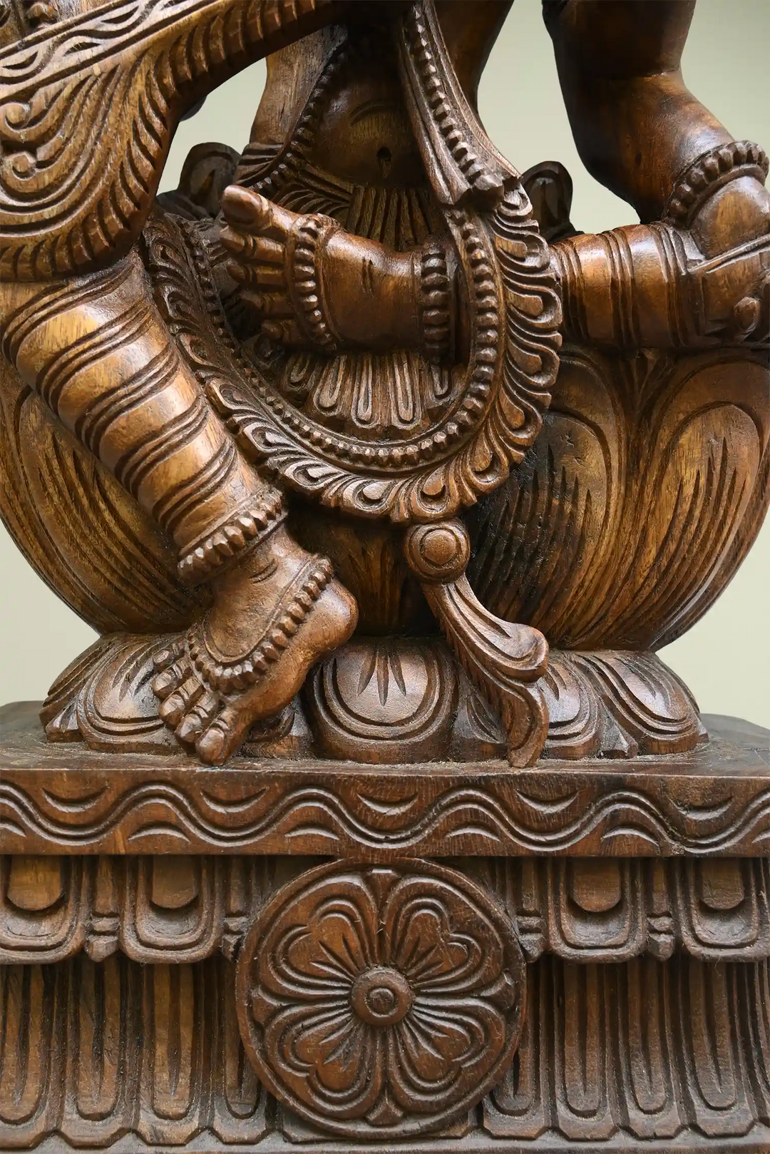 30" Wooden Goddess Saraswathi statue