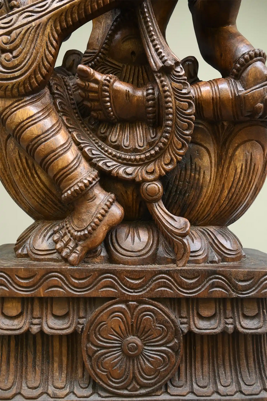 30" Wooden Goddess Saraswathi statue