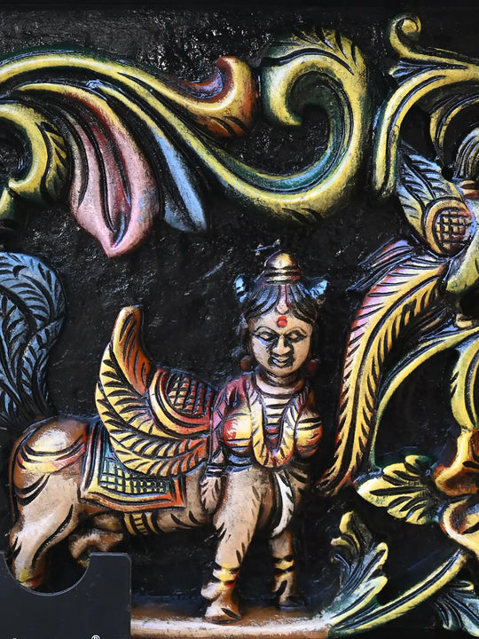 Gajalakshmi Seated on Lotus with Two Elephants & Guardians wooden panel 42