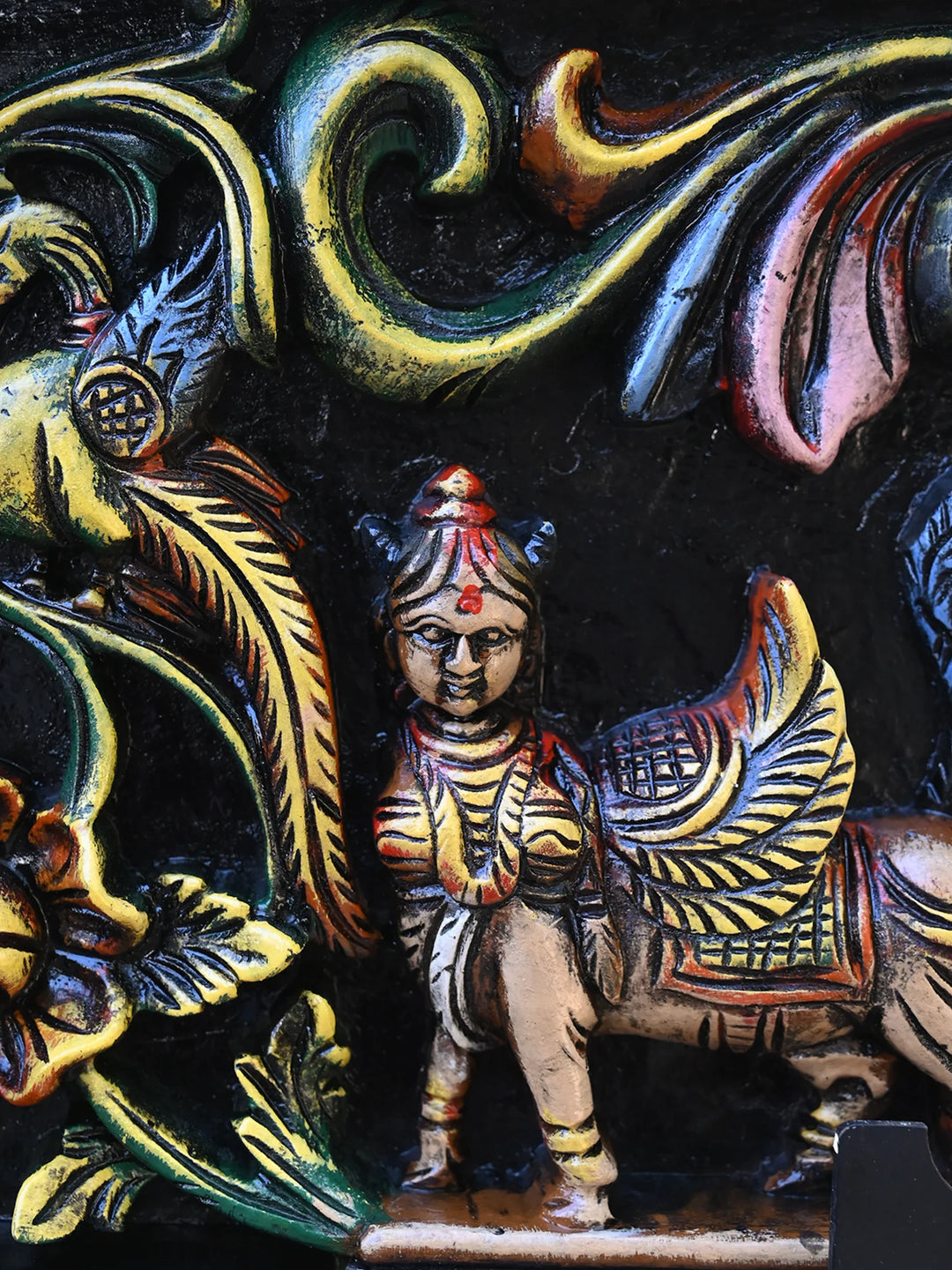 Gajalakshmi Seated on Lotus with Two Elephants & Guardians wooden panel 42