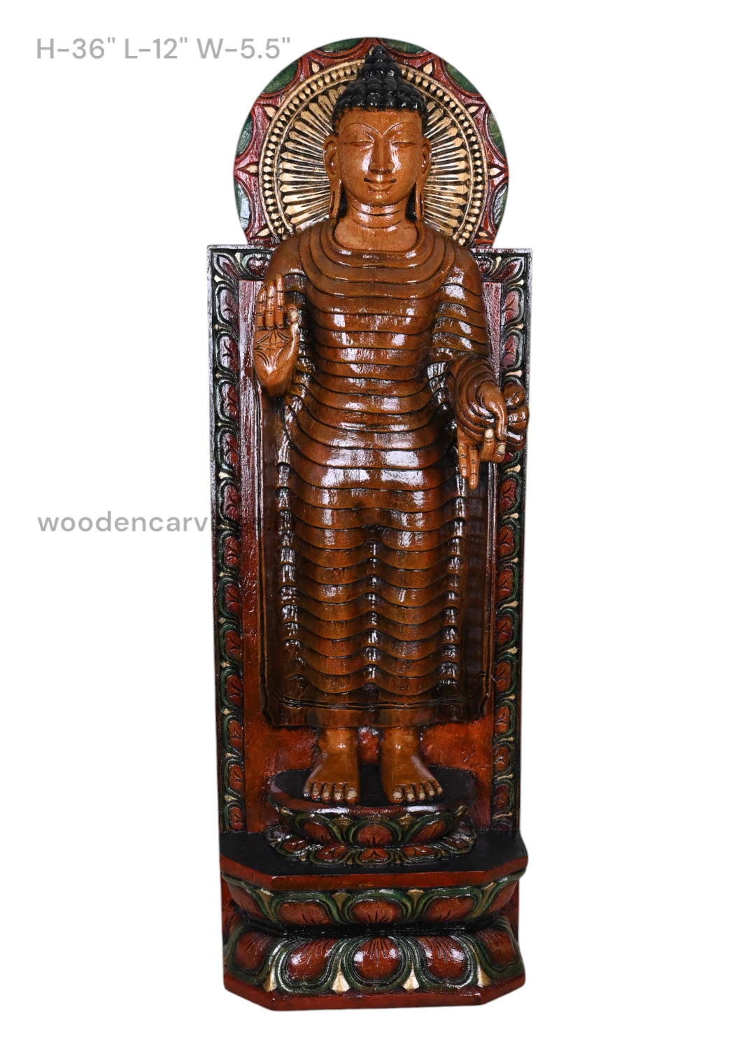 standing Buddha statue wooden 
