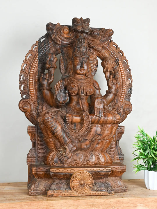 Mahalakshmi wood carving statue